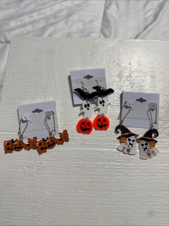 DKR Jewelry Jewelry - 3 pairs Halloween Women’s festive Ghost and Pumpkin Earrings - Orange/White